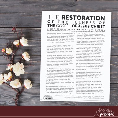 Free printable restoration proclamation for April 2020 General Conference